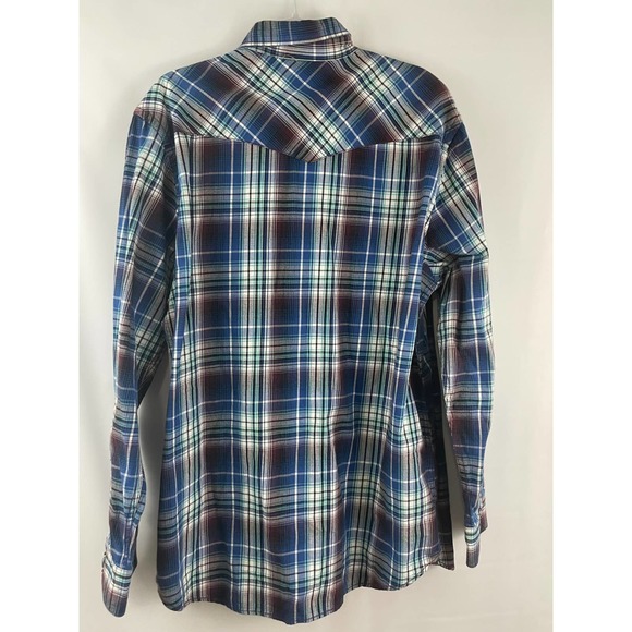 New Old Navy Mens XL Classic Fit Plaid Pearl Snap Shirt Top Long Sleeves Blue - Picture 2 of 8